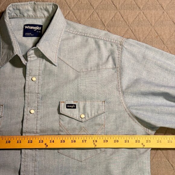 Wrangler Men’s Western Pearl Snap Chambray Shirt 17-35 Light Blue X-Long Tails - Picture 5 of 8